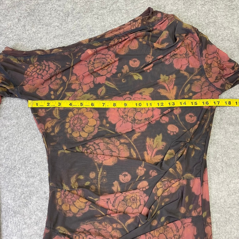 Free People Floral Mesh Ruched Off Shoulder Long Sleeve Tunic Top Medium - Picture 13 of 16